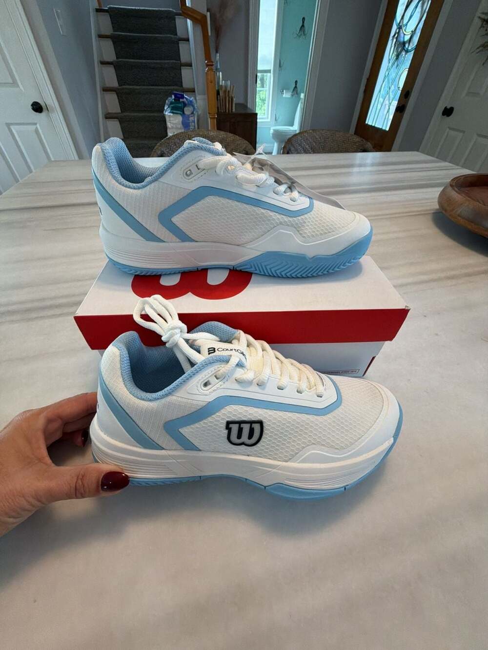 Wilson Courtglide Women Size 6.5 White Airy Blue Tennis Shoes